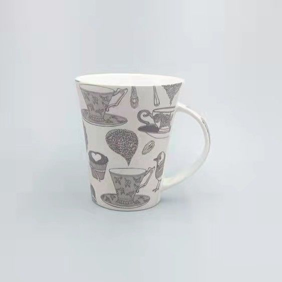 10oz Matte Decal White Glazed V-Shaped Ceramic Coffee Mug