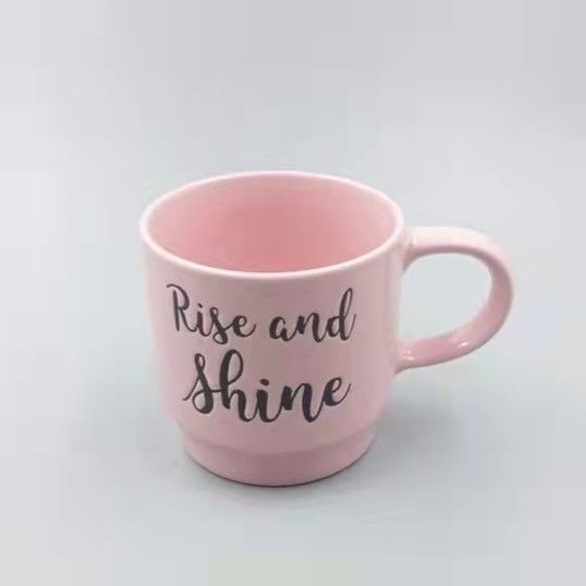 Hand Thrown 12oz 360ml Ceramic Stoneware Mugs Pink Lettered