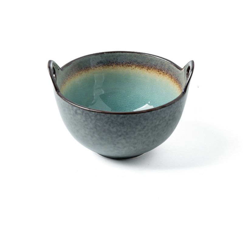 Biauricular Ice Crackle Glaze Ceramic Bowl 5.5 Inches for Restaurant