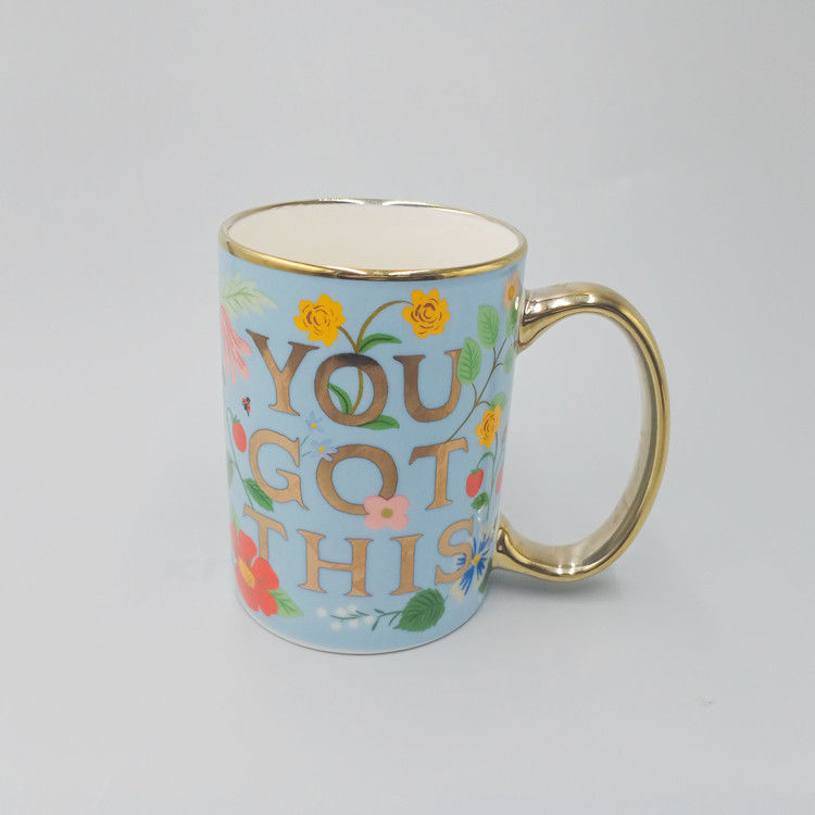 Custom Printed Gold Ceramic Coffee Mugs Temperature Resistant 14oz