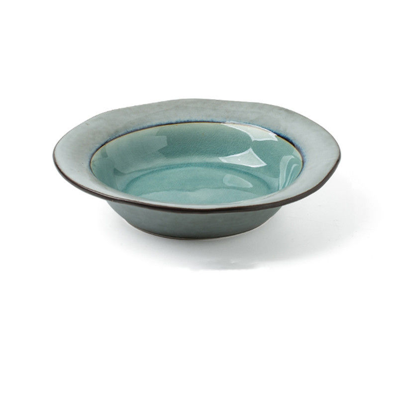 Cusomized Logo 8.25 Inch Ceramic Salad Mixing Bowls Ice Crackle Glazed