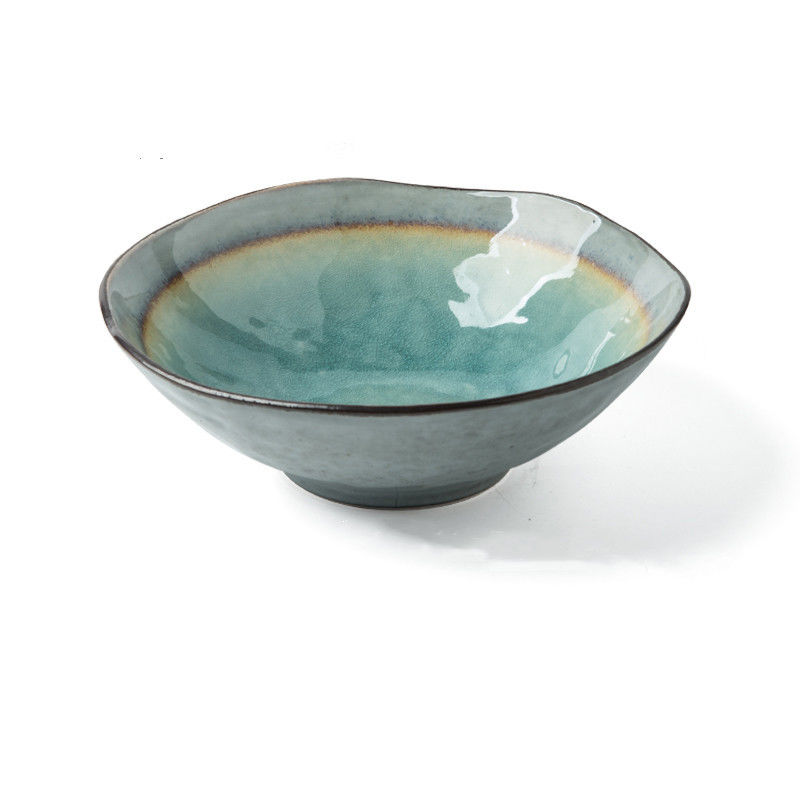 Large Ice Crackle Ceramic Glazed Pottery 9.5" Vivid Wave Bowl