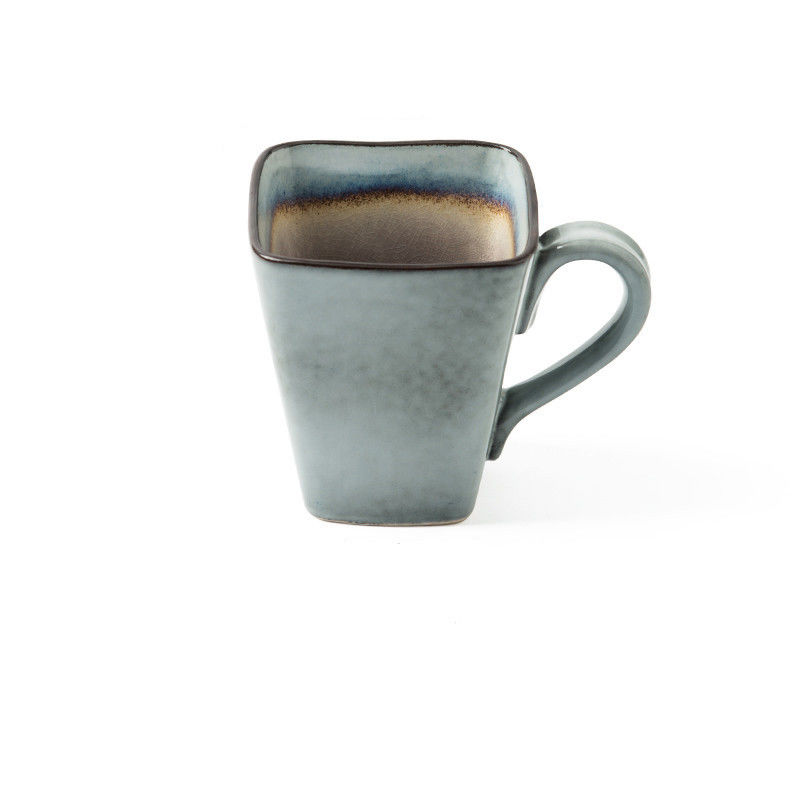Square Crackle Ceramic Glaze Flared Lip Mug For Drinking Iced Coffee