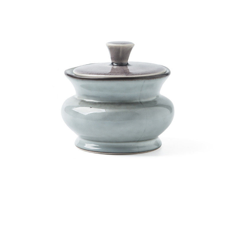 Modern Kitchen Grey Ceramic Food Storage Jars Unique Glazed For Sugar
