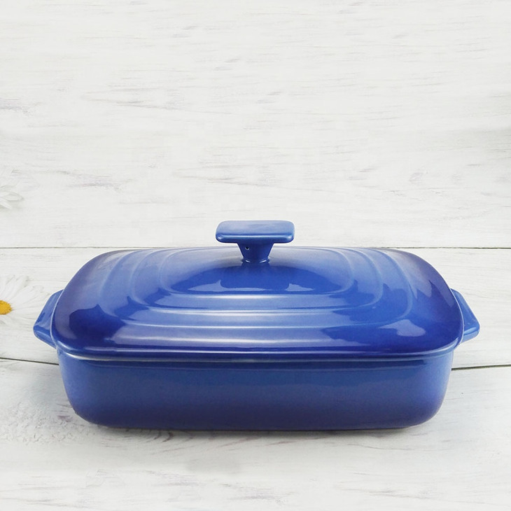 Blue Glazed Non Stick Binaural Ceramic Casserole Cookware For Restaurant